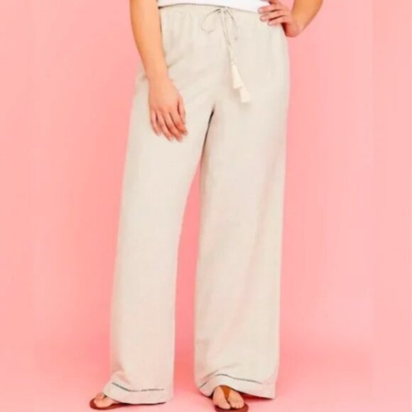 Lane Bryant Wide leg Pull on Linen Pants Plus Sz 26/28 Minimalist Neutral #38K - Picture 1 of 8